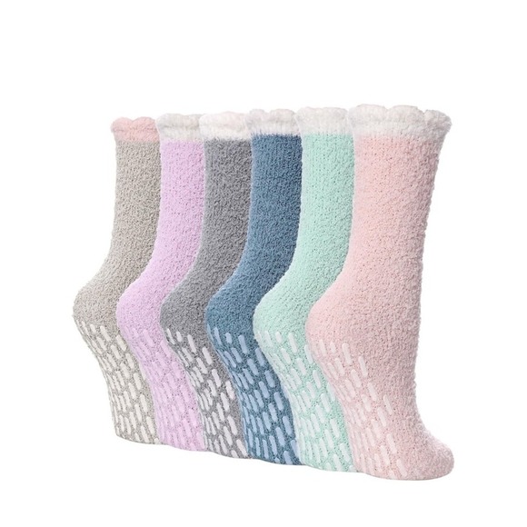 New Fuzzy Socks with Grips for Women, 5 Pairs Soft Fluffy Sleep Cozy Hospital So - Picture 1 of 9
